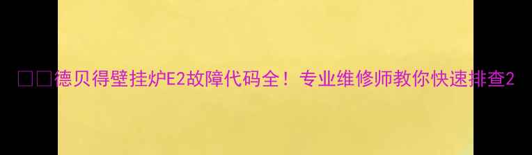 图片 ❗️德贝得壁挂炉E2故障代码全！专业维修师教你快速排查2