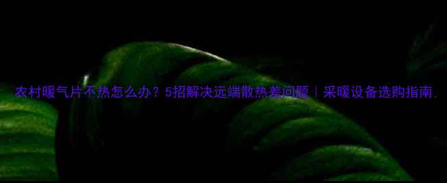 图片 农村暖气片不热怎么办？5招解决远端散热差问题｜采暖设备选购指南