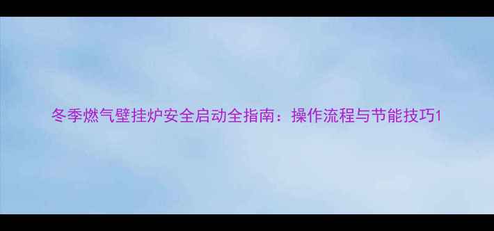 冬季燃气壁挂炉安全启动全指南操作流程与节能技巧