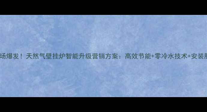 北方供暖市场爆发天然气壁挂炉智能升级营销方案高效节能零冷水技术安装服务全攻略