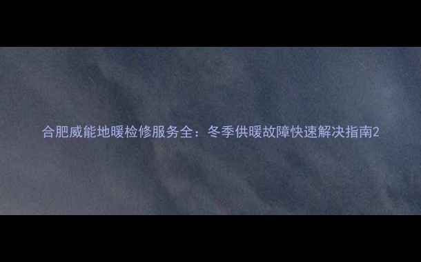 图片 合肥威能地暖检修服务全：冬季供暖故障快速解决指南2