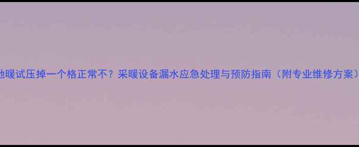 地暖试压掉一个格正常不采暖设备漏水应急处理与预防指南附专业维修方案
