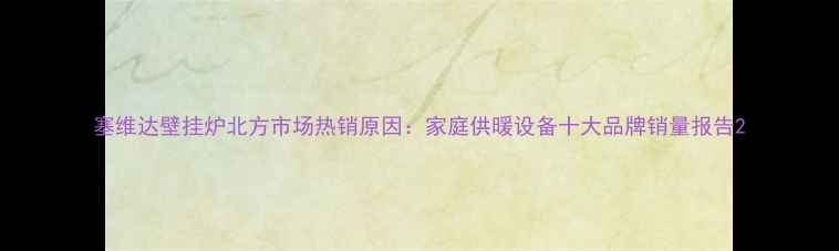 塞维达壁挂炉北方市场热销原因家庭供暖设备十大品牌销量报告