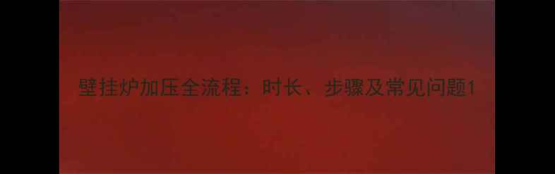 图片 壁挂炉加压全流程：时长、步骤及常见问题1