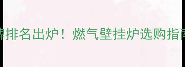壁挂炉十大品牌排名出炉燃气壁挂炉选购指南与节能技巧全
