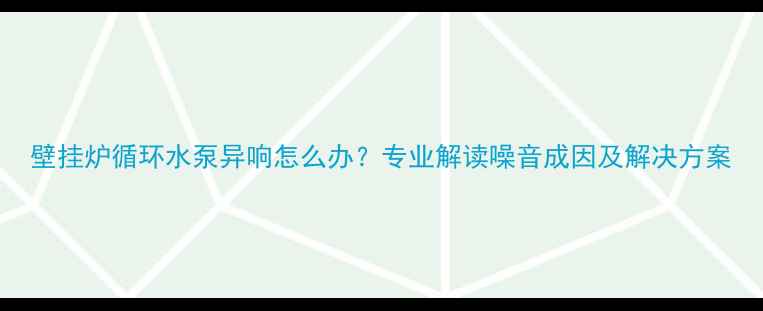 壁挂炉循环水泵异响怎么办专业解读噪音成因及解决方案
