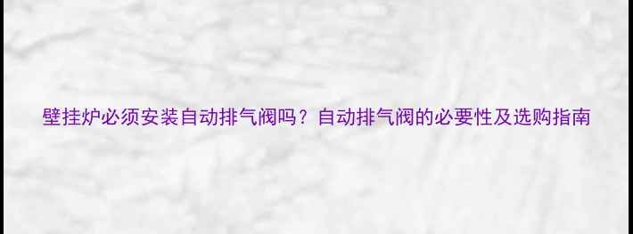 壁挂炉必须安装自动排气阀吗自动排气阀的必要性及选购指南