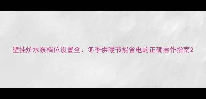 图片 壁挂炉水泵档位设置全：冬季供暖节能省电的正确操作指南2