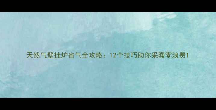 天然气壁挂炉省气全攻略12个技巧助你采暖零浪费