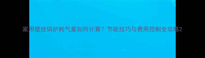 家用壁挂锅炉耗气量如何计算节能技巧与费用控制全攻略