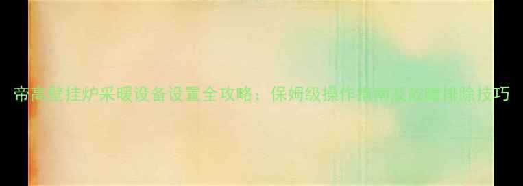 图片 帝高壁挂炉采暖设备设置全攻略：保姆级操作指南及故障排除技巧