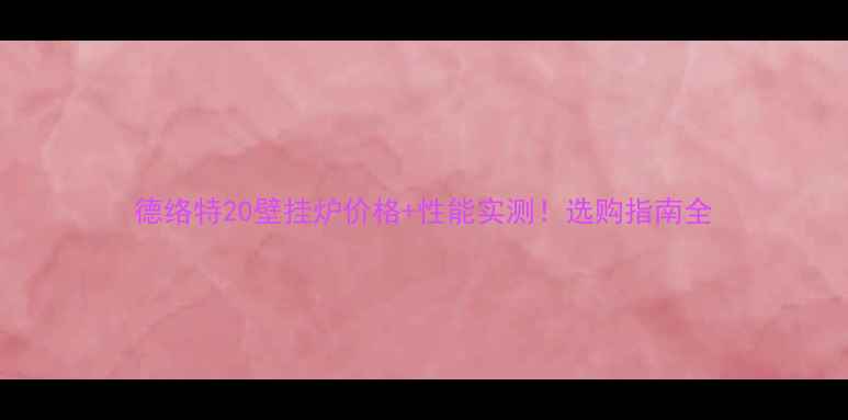 图片 德络特20壁挂炉价格+性能实测！选购指南全