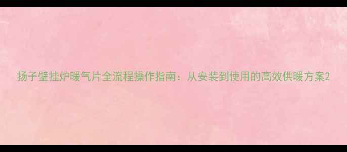扬子壁挂炉暖气片全流程操作指南从安装到使用的高效供暖方案