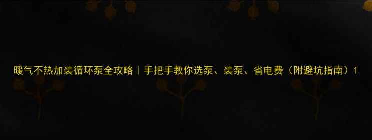 图片 暖气不热加装循环泵全攻略｜手把手教你选泵、装泵、省电费（附避坑指南）1