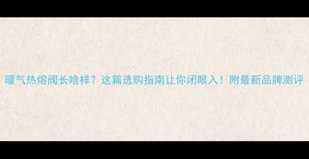 图片 暖气热熔阀长啥样？这篇选购指南让你闭眼入！附最新品牌测评