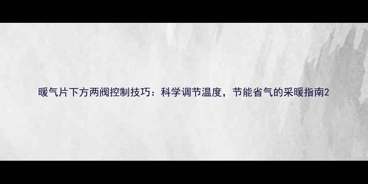 暖气片下方两阀控制技巧科学调节温度节能省气的采暖指南
