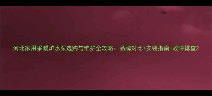河北家用采暖炉水泵选购与维护全攻略品牌对比安装指南故障排查