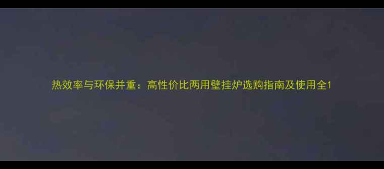 图片 热效率与环保并重：高性价比两用壁挂炉选购指南及使用全1
