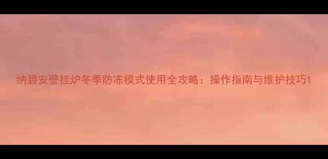 纳碧安壁挂炉冬季防冻模式使用全攻略操作指南与维护技巧