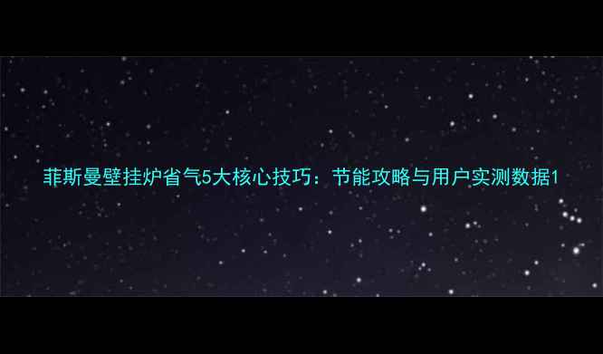 图片 菲斯曼壁挂炉省气5大核心技巧：节能攻略与用户实测数据1
