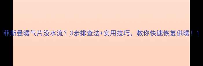图片 菲斯曼暖气片没水流？3步排查法+实用技巧，教你快速恢复供暖！1