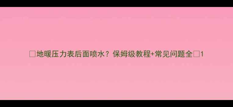 图片 🔥地暖压力表后面喷水？保姆级教程+常见问题全🔥1