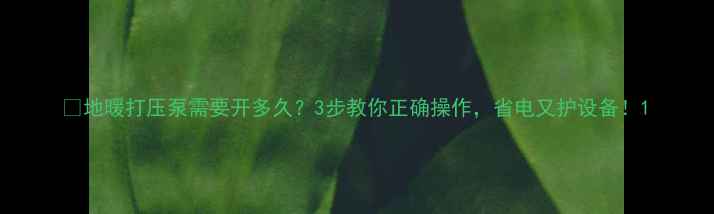 图片 🔥地暖打压泵需要开多久？3步教你正确操作，省电又护设备！1