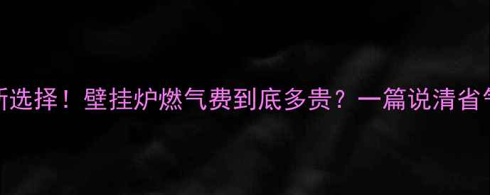 河北家庭采暖新选择壁挂炉燃气费到底多贵一篇说清省气技巧和品牌推荐
